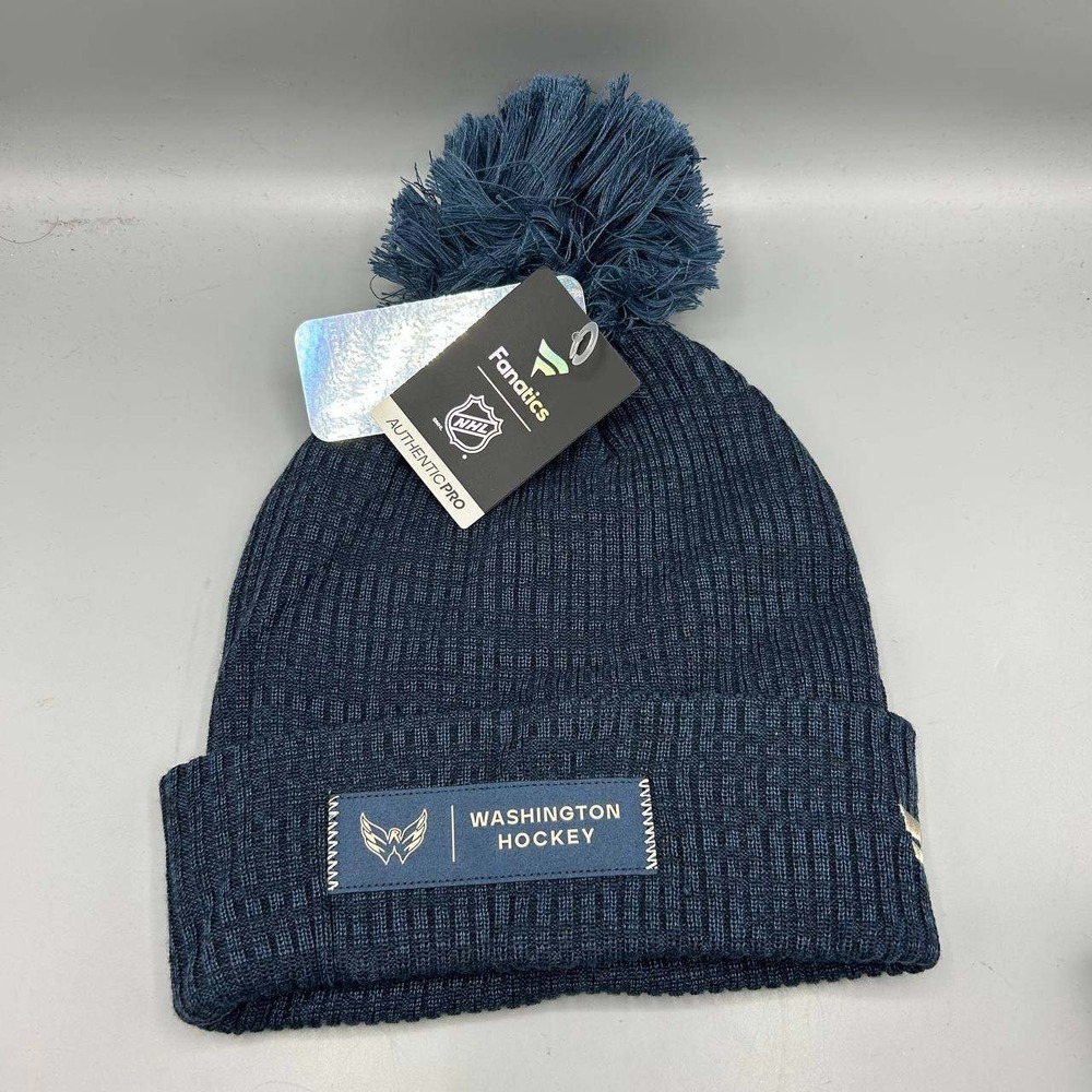 Washington Capitals NHL Hat Men Blue Fanatics Cuffed Beanie Pom Pom Cap New